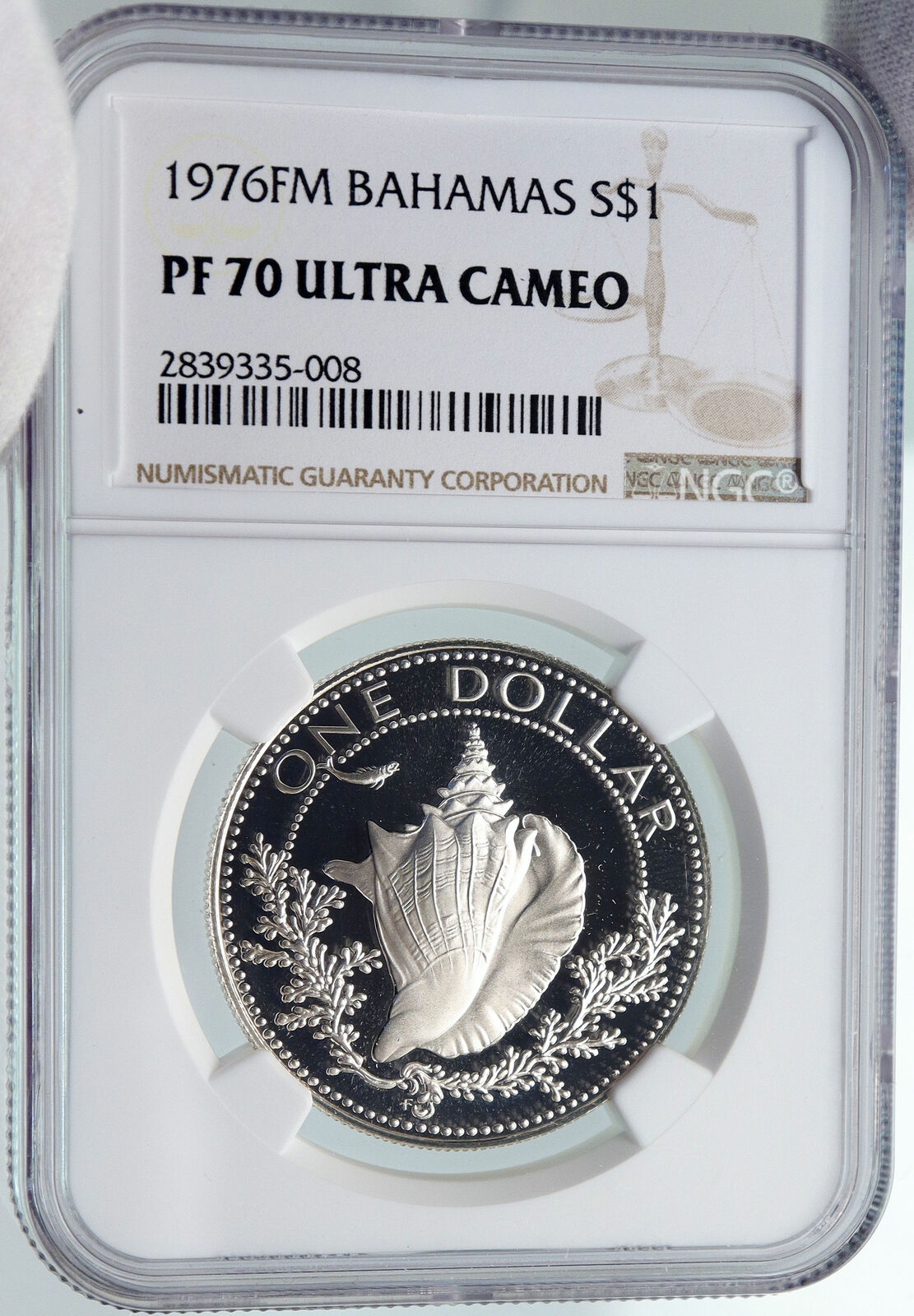 1976 BAHAMAS with CONCH SHELL Vintage OLD Proof Silver Dollar Coin NGC i85972