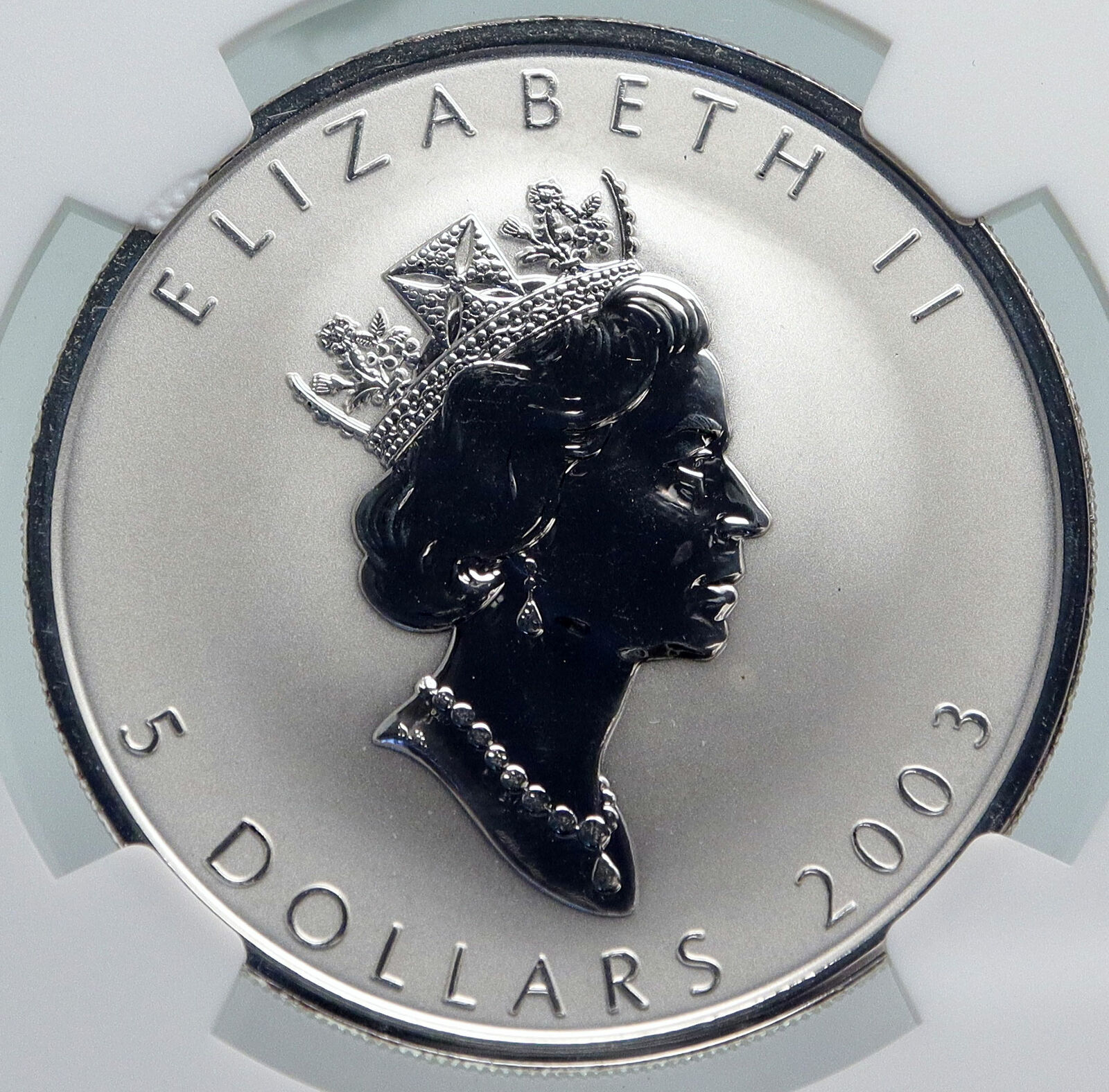 2003 CANADA UK Elizabeth II MAPLE w/ HOLOGRAM Silver $5 Coin Specimen NGC i85973