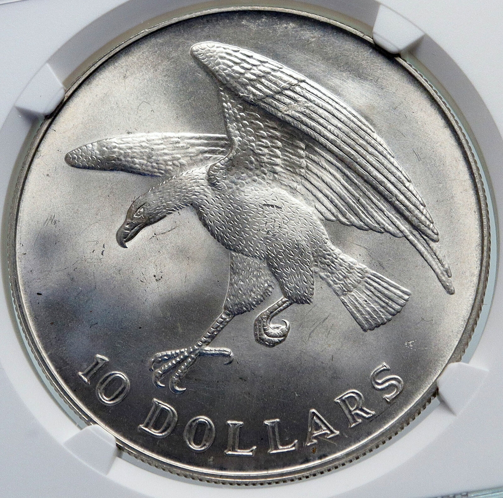 1974 SINGAPORE w Sea Eagle Genuine VINTAGE OLD Silver 10 Dollars Coin NGC i85975