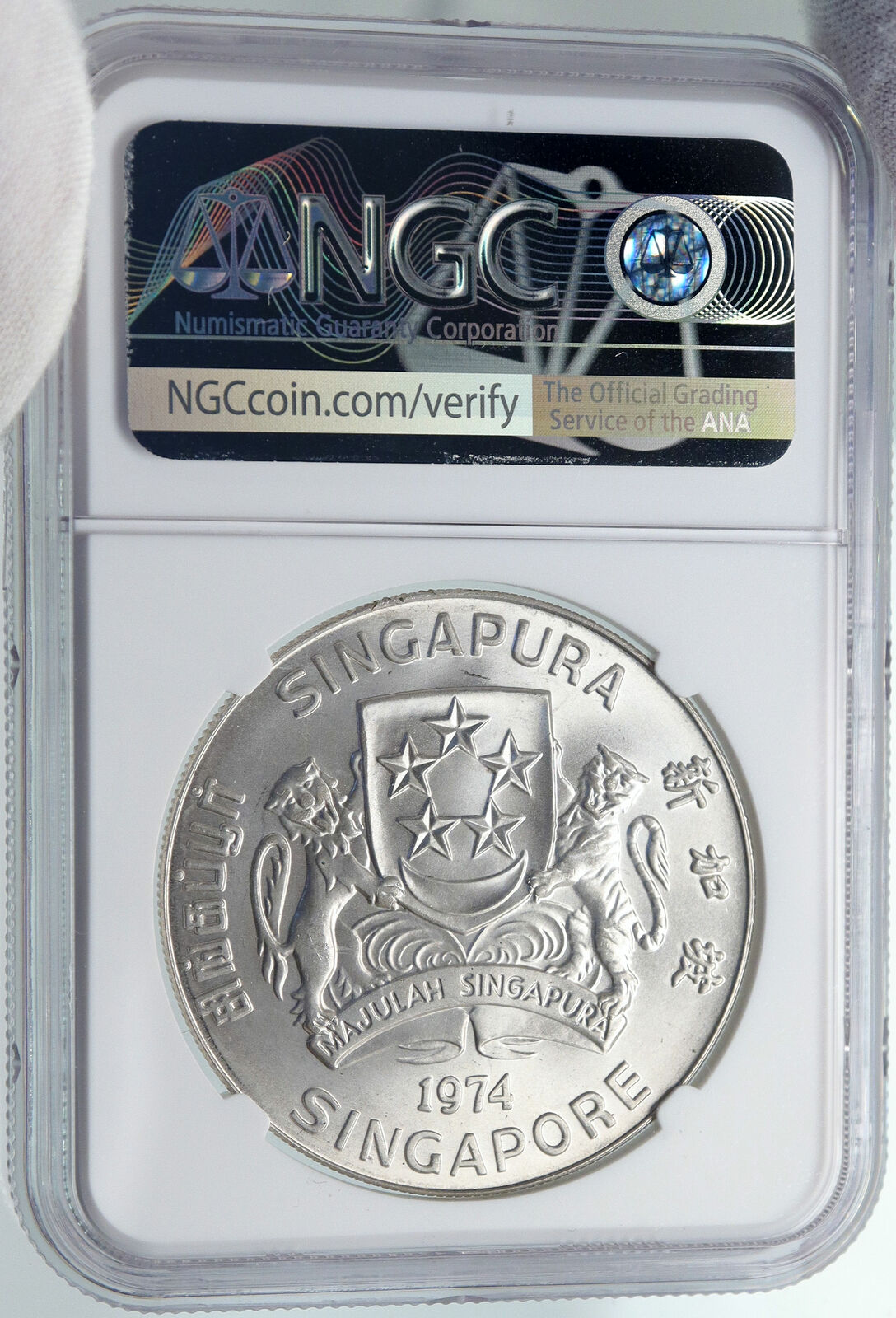 1974 SINGAPORE w Sea Eagle Genuine VINTAGE OLD Silver 10 Dollars Coin NGC i85975