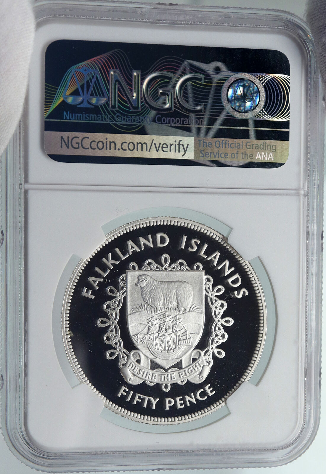 1977 FALKLAND ISLANDS Elizabeth II JUBILEE Proof Silver 50 Pence Coin NGC i85977