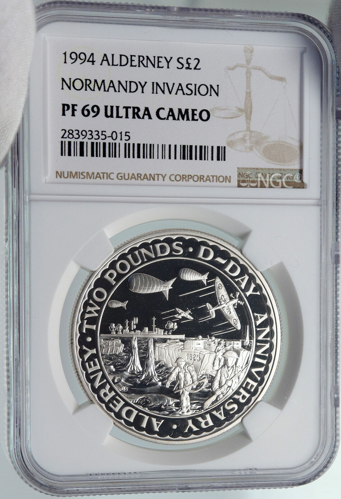 1994 GUERNSEY Alderney NORMANDY INVASION DDAY Proof Silver 2Pnd Coin NGC i85979