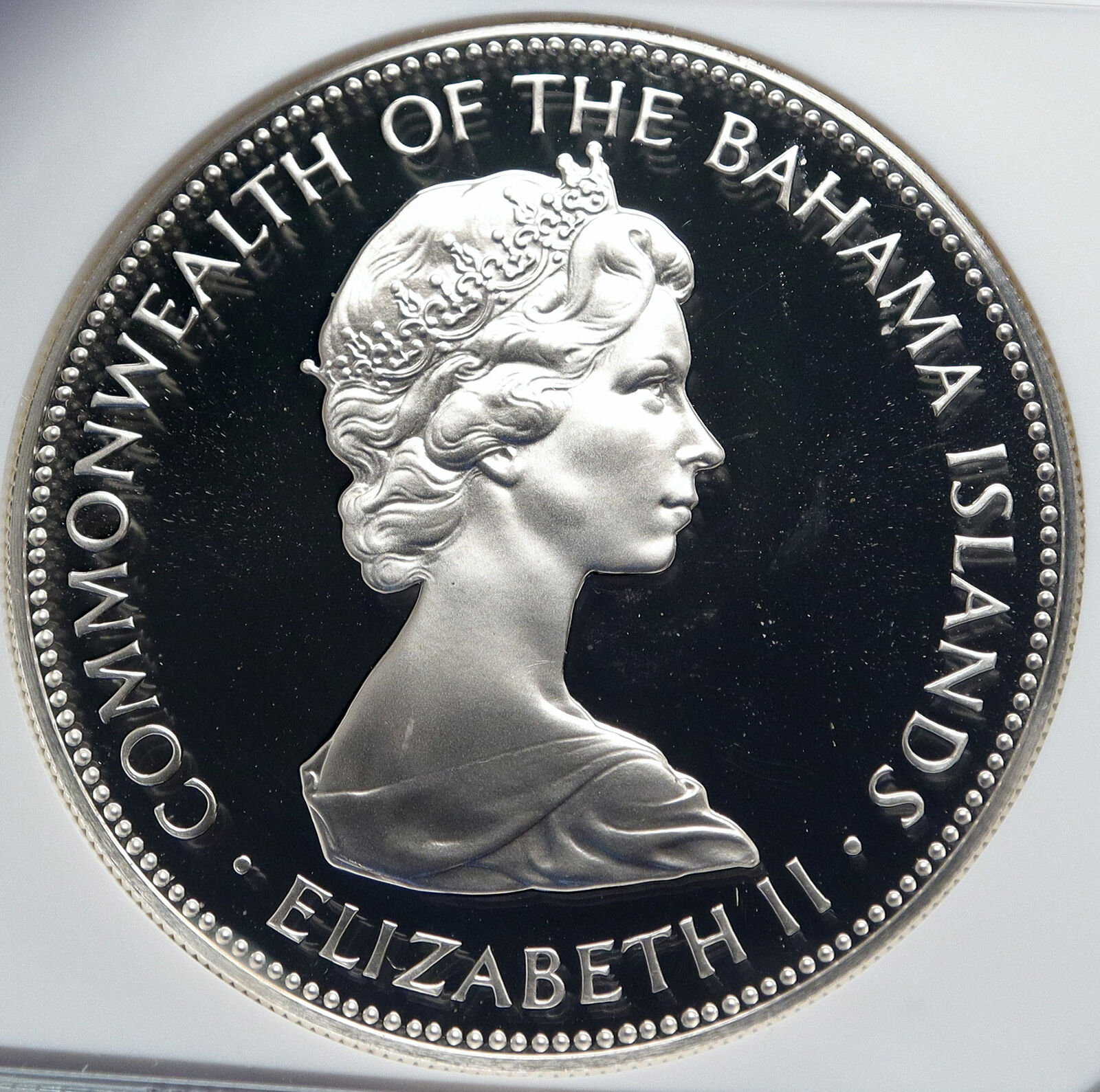 1973 BAHAMAS Elizabeth II PIRATE DEFEAT MOTTO Proof Silver $5 Coin NGC i85983