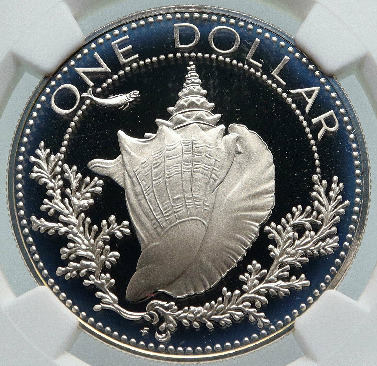 1974 BAHAMAS with CONCH SHELL Vintage OLD Proof Silver Dollar Coin NGC i85989