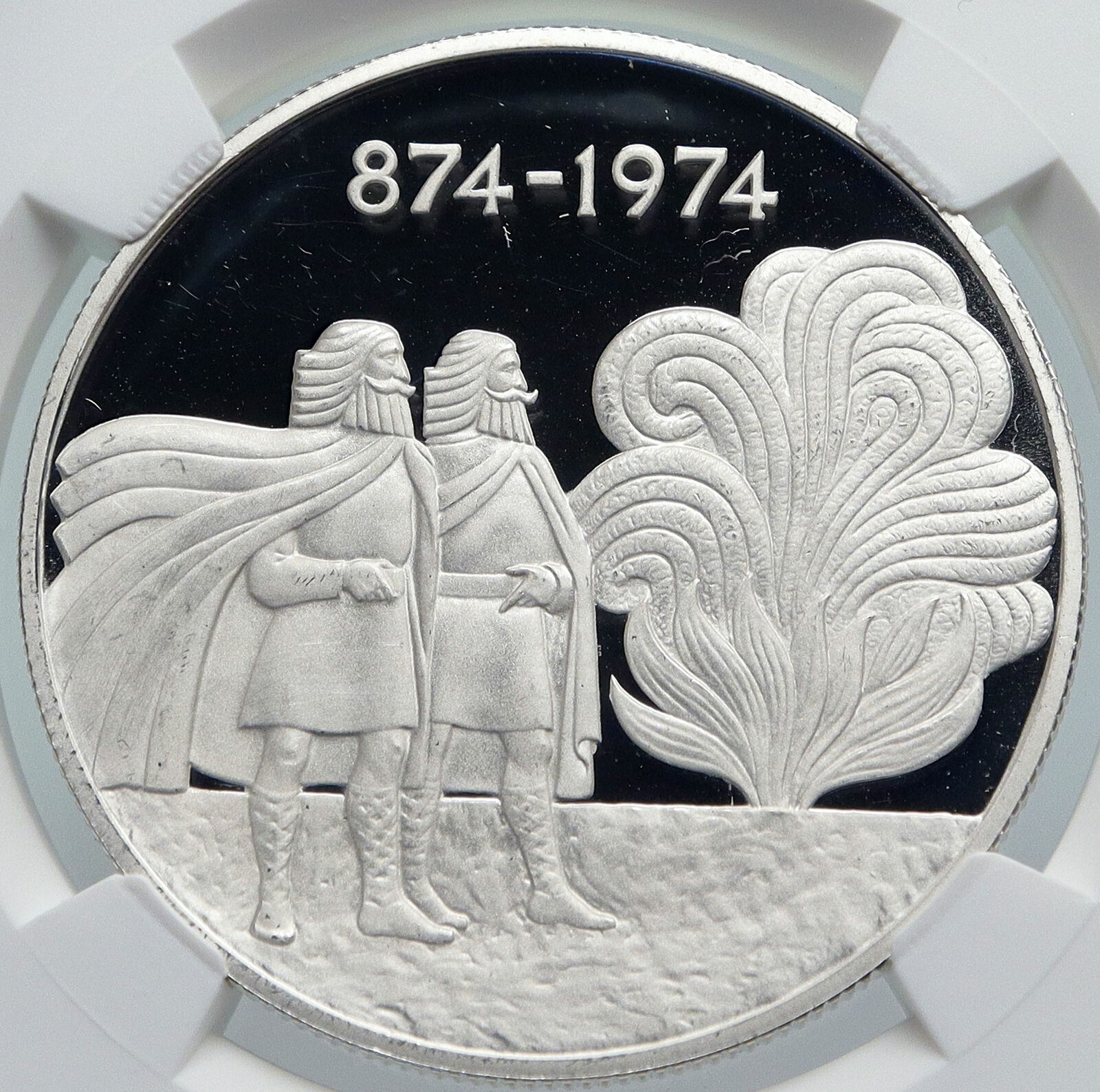 1974 ICELAND FOUR SPIRITS & VIKINGS Old Proof Silver 1000 Kronor Coin NGC i86012