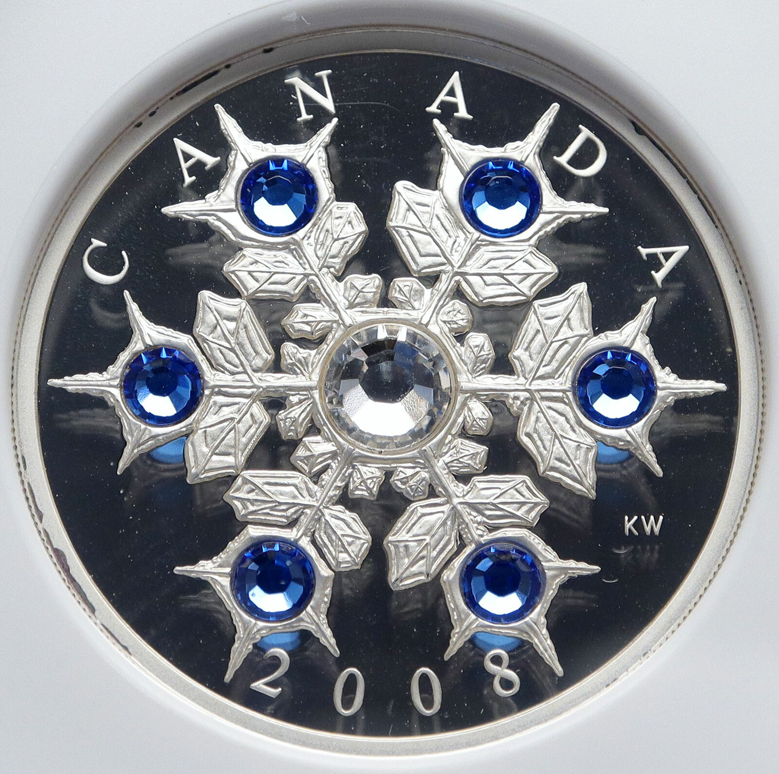 2008 CANADA Queen Elizabeth II 7 SWAROVSKI GEMS Snow Silver $20 Coin NGC i86003
