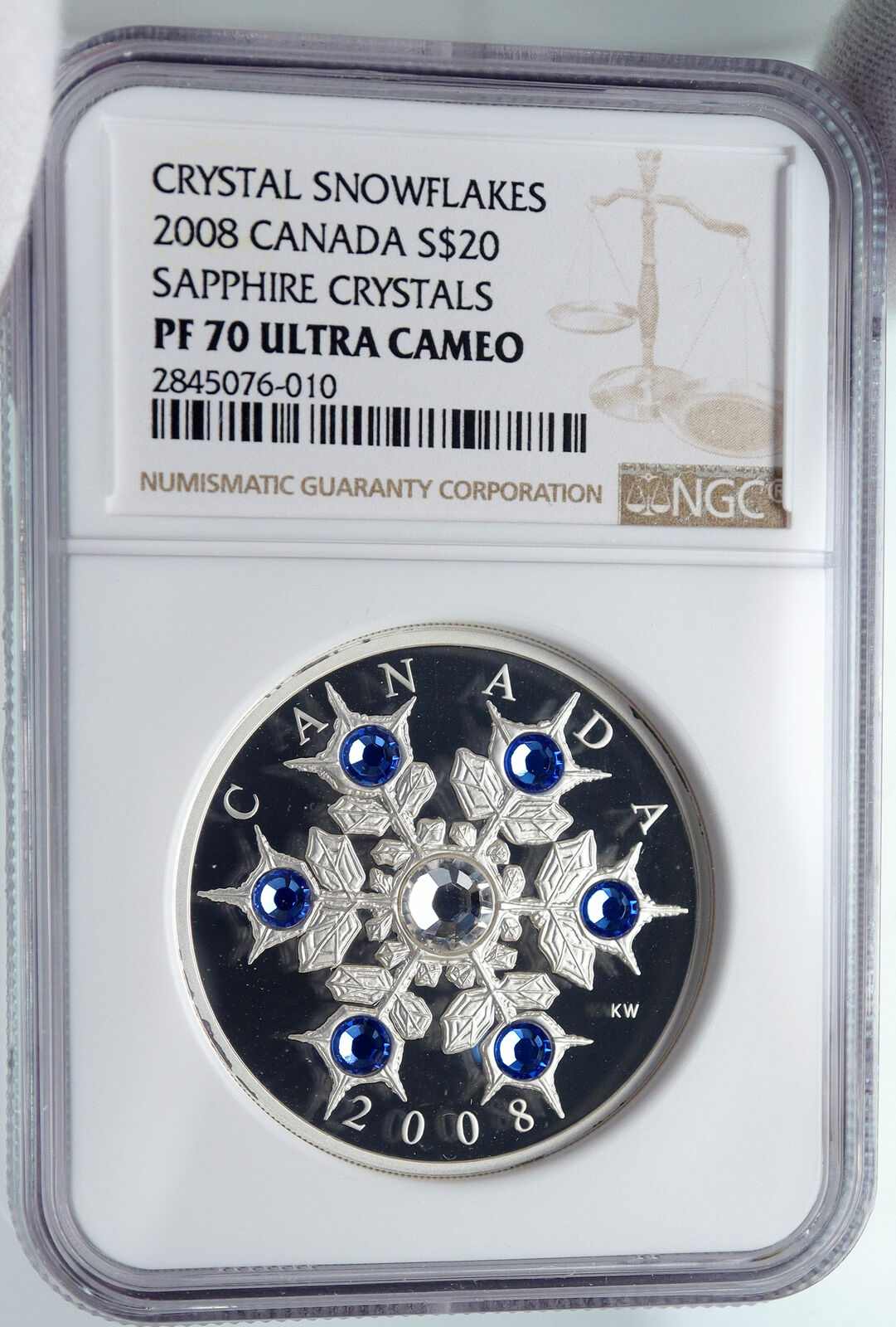 2008 CANADA Queen Elizabeth II 7 SWAROVSKI GEMS Snow Silver $20 Coin NGC i86003