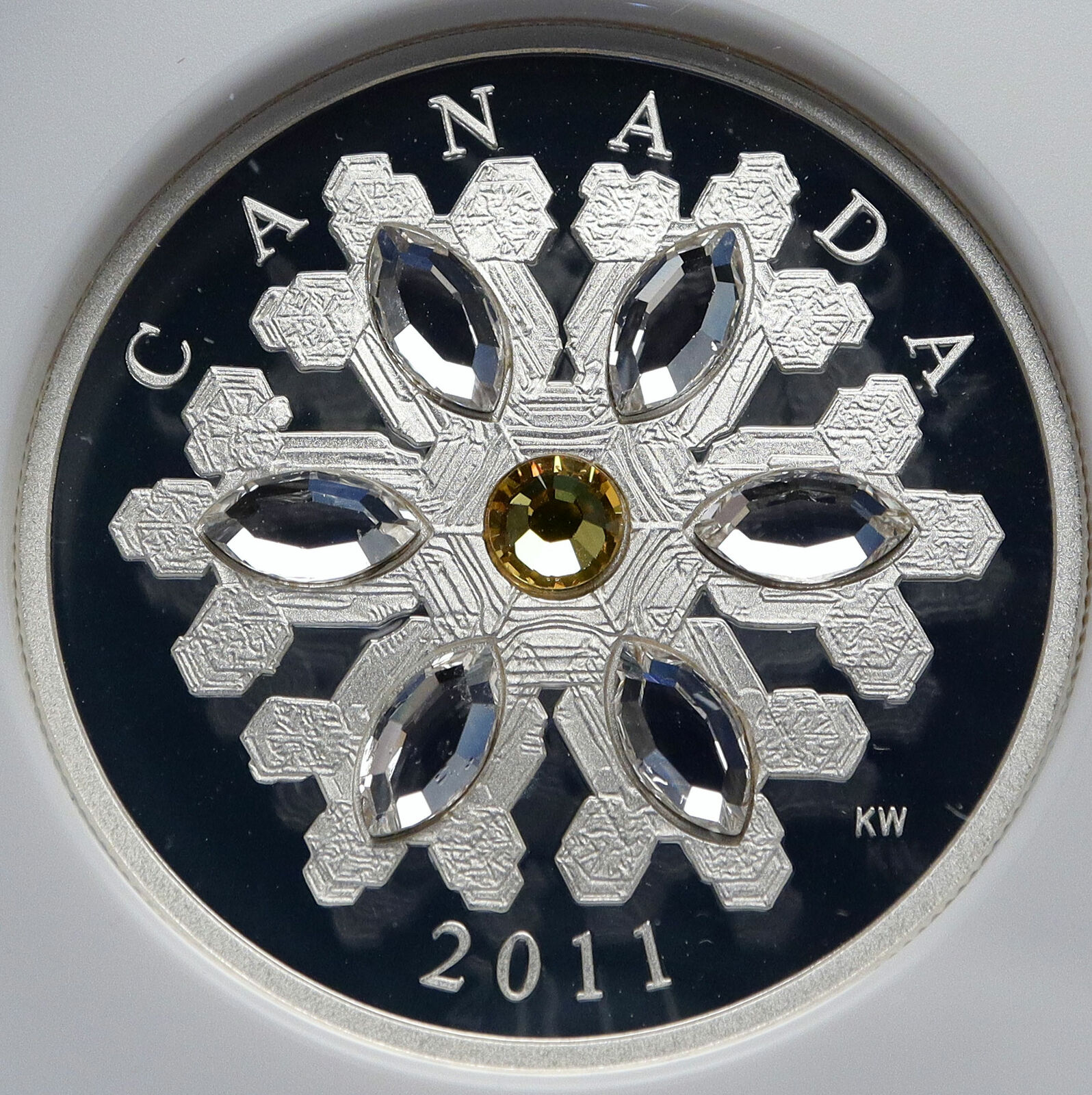 2011 CANADA Queen Elizabeth II 7 SWAROVSKI GEMS Snow Silver $20 Coin NGC i86004