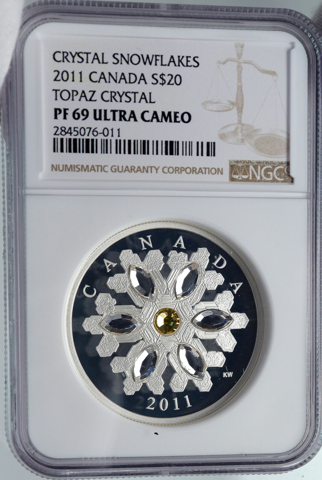 2011 CANADA Queen Elizabeth II 7 SWAROVSKI GEMS Snow Silver $20 Coin NGC i86004