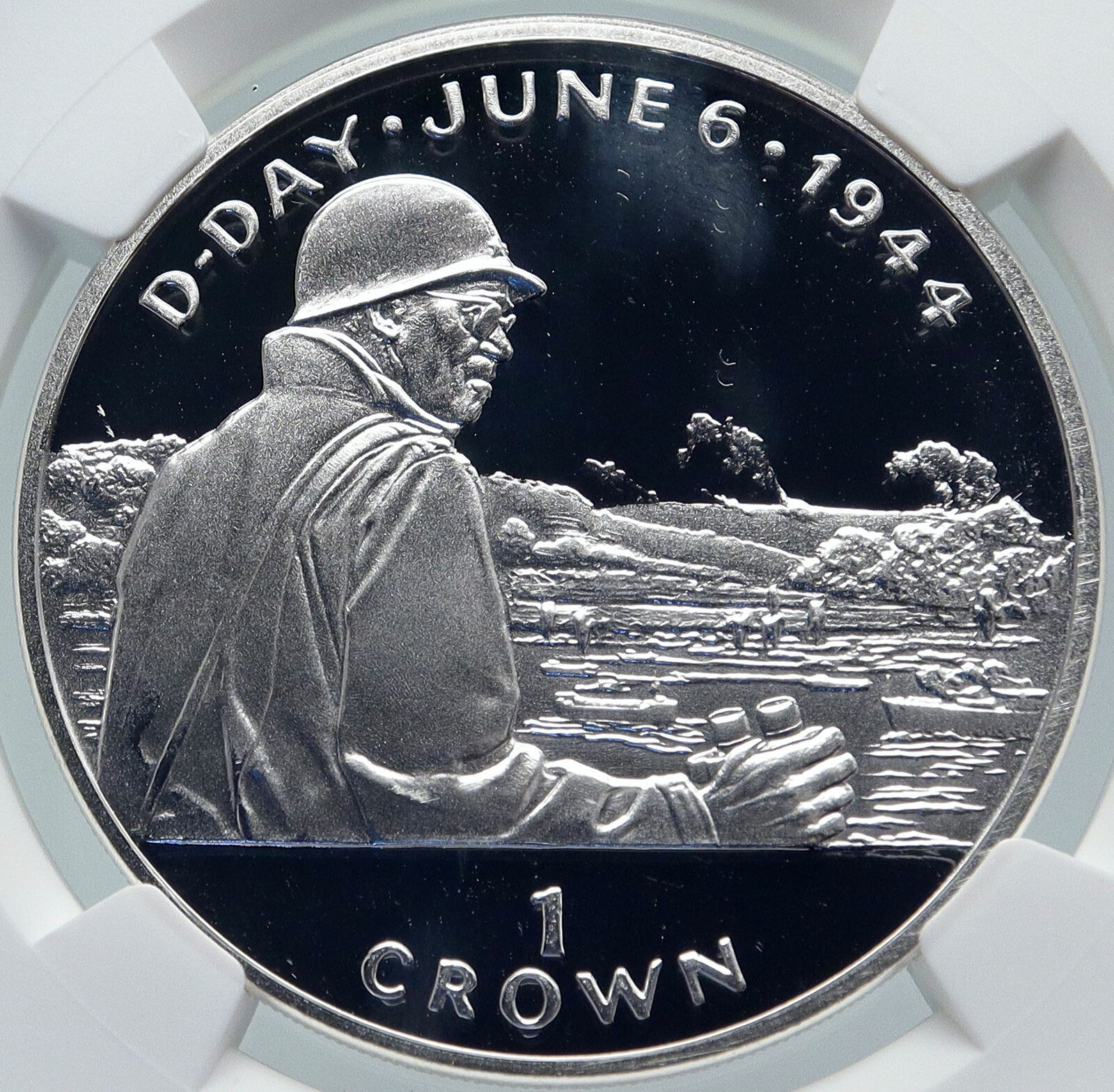 1994 ISLE of MAN 1944 D-DAY WWII General BRADLEY PF Silver Crown Coin NGC i86020