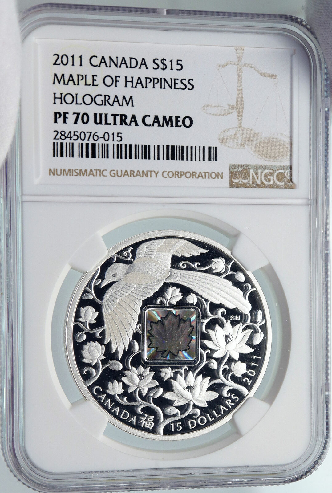 2011 CANADA UK Elizabeth II MAGPIE HOLOGRAM Silver $15 Coin Specimen NGC i86008