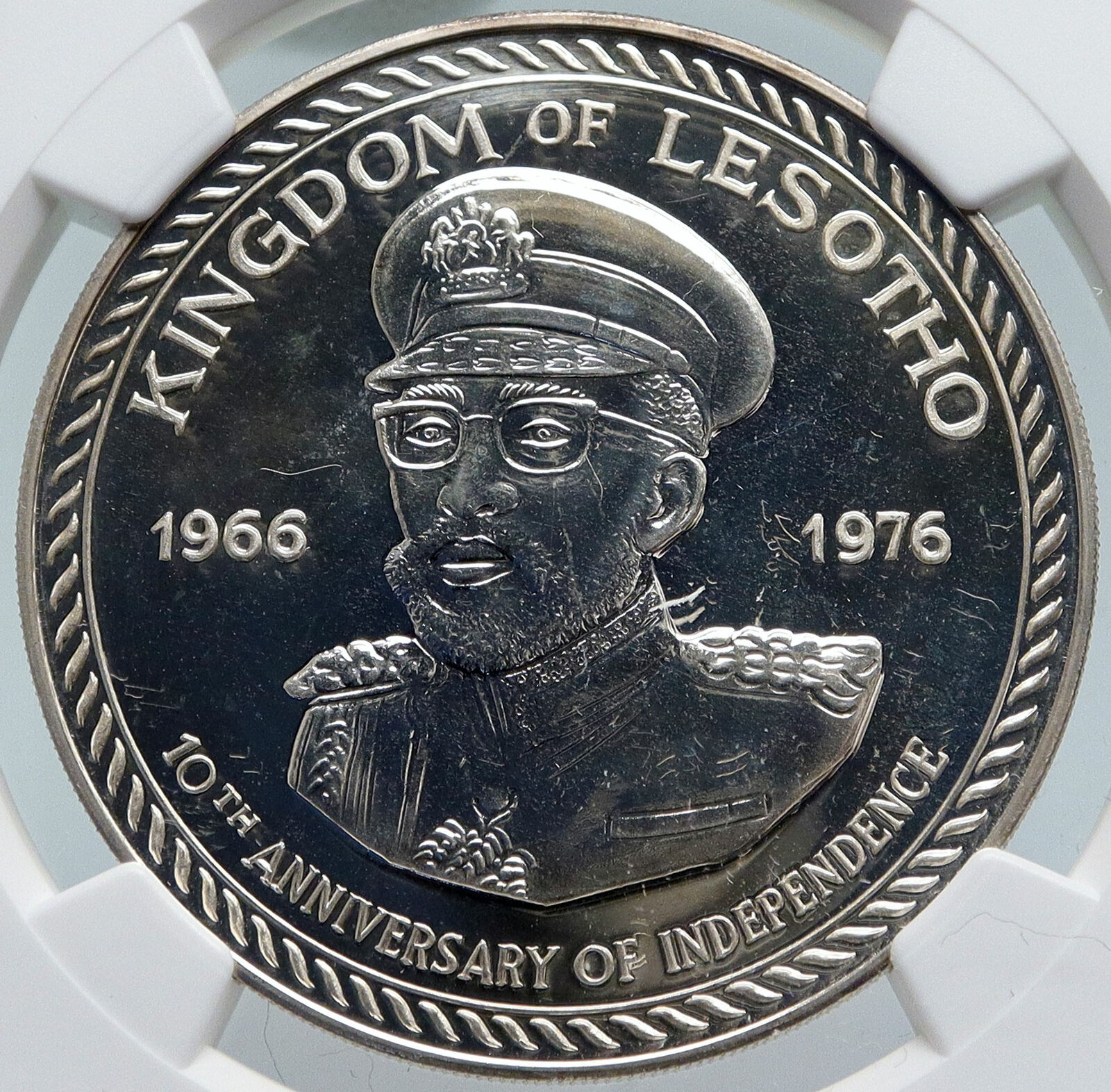 1976 LESOTHO in AFRICA 10Y Independence VINTAGE Silver 10 Maloti Coin NGC i86009