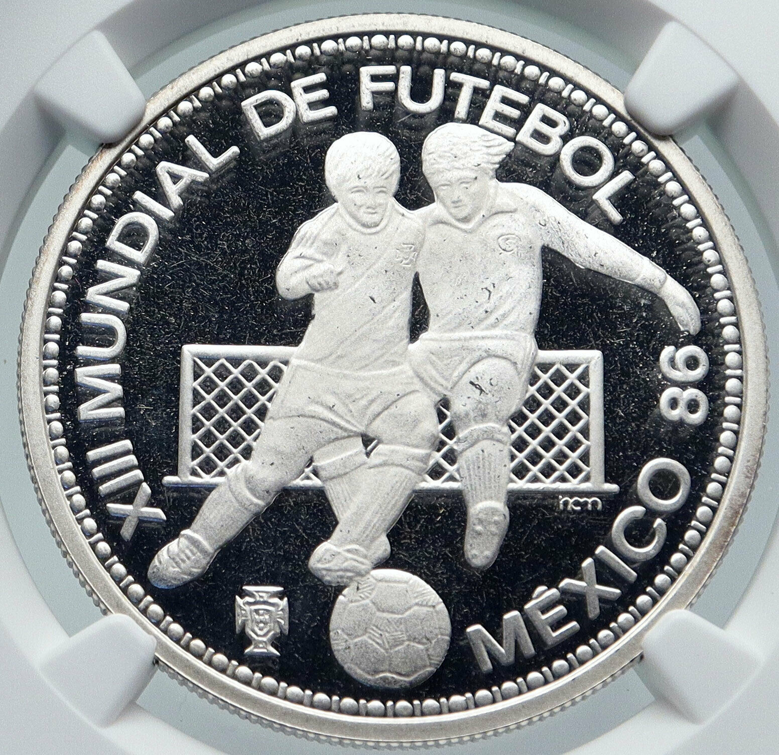 1986 PORTUGAL Mexico Soccer Football WORLD CUP Silver 100 Escud Coin NGC i86015