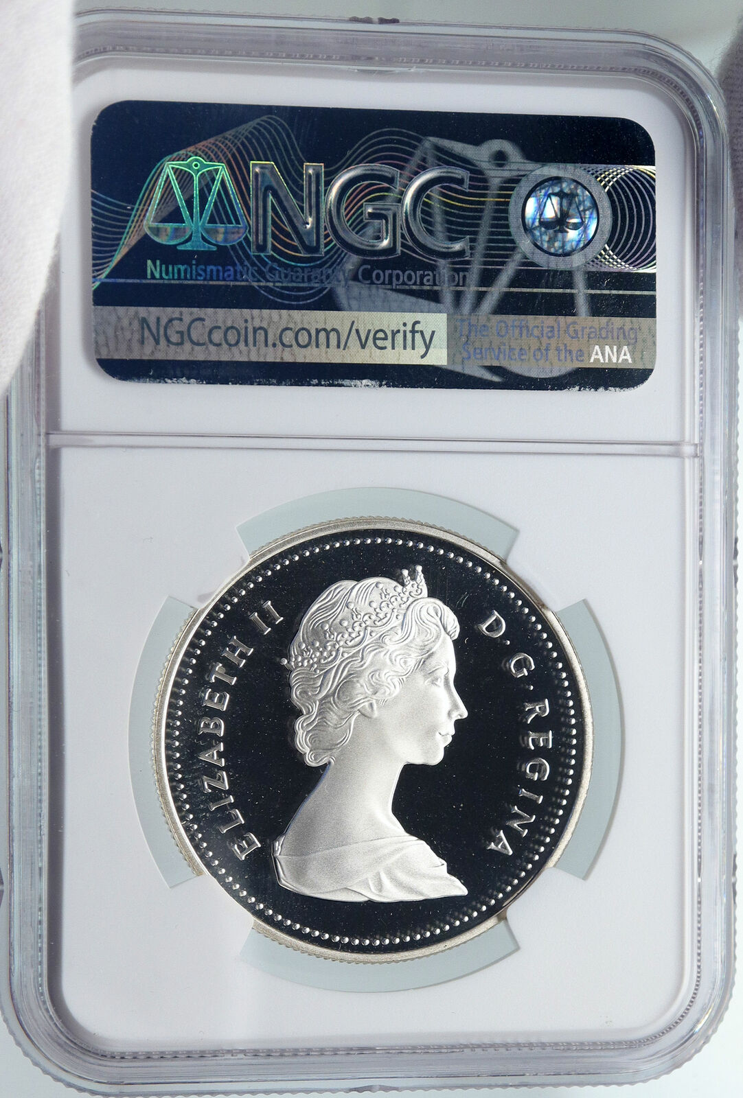 1986 CANADA Vancouver UK Queen Elizabeth II Train Proof Silver Coin NGC i86014