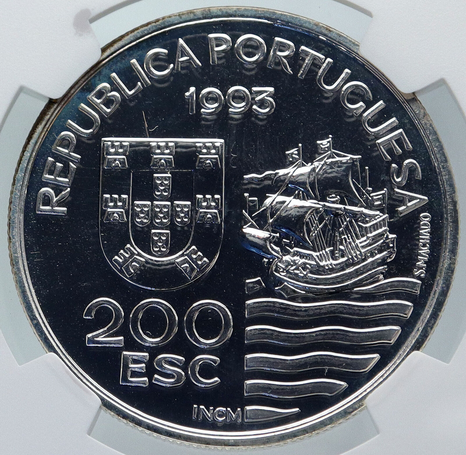 1993 PORTUGAL Japanese SAILING SHIP Kiushu Proof Silver 200 Esc Coin NGC i86019