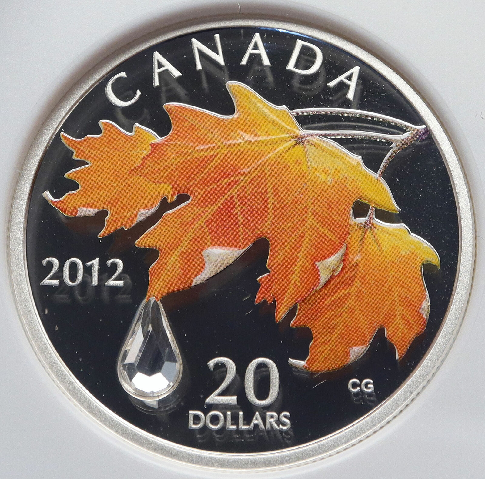 2012 CANADA Queen Elizabeth II Leaf SWAROVSKI Raindrop Silver 20 Coin NGC i86007