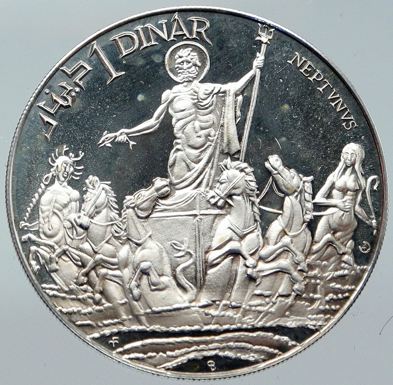 1969 TUNISIA History ROMAN NEPTUNE Mermaids OLD Proof Silver 1 Dinar Coin i86253