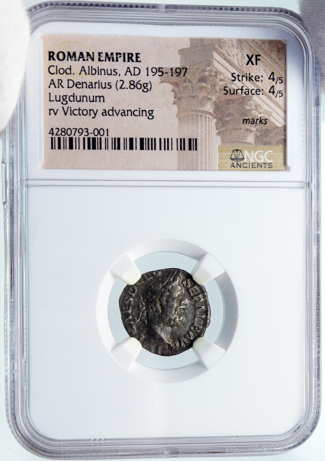 CLODIUS ALBINUS as Augustus 195AD Rare Silver Roman Coin VICTORY NGC i86180