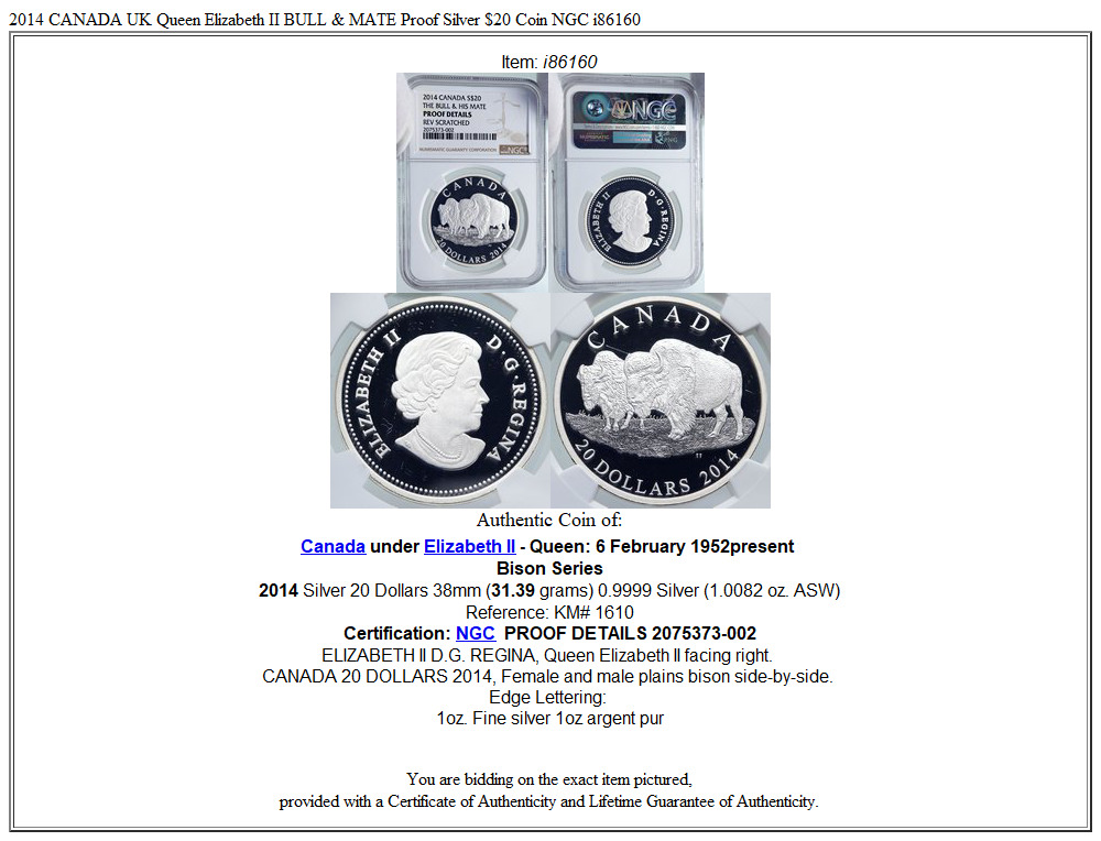 2014 CANADA UK Queen Elizabeth II BULL & MATE Proof Silver $20 Coin NGC i86160