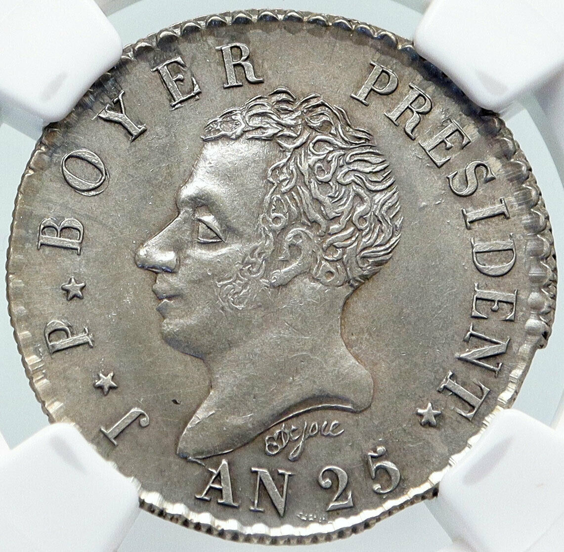 1828 HAITI 2nd President JEAN-PIERRE BOYER Silver Antique Coin NGC MS i86188