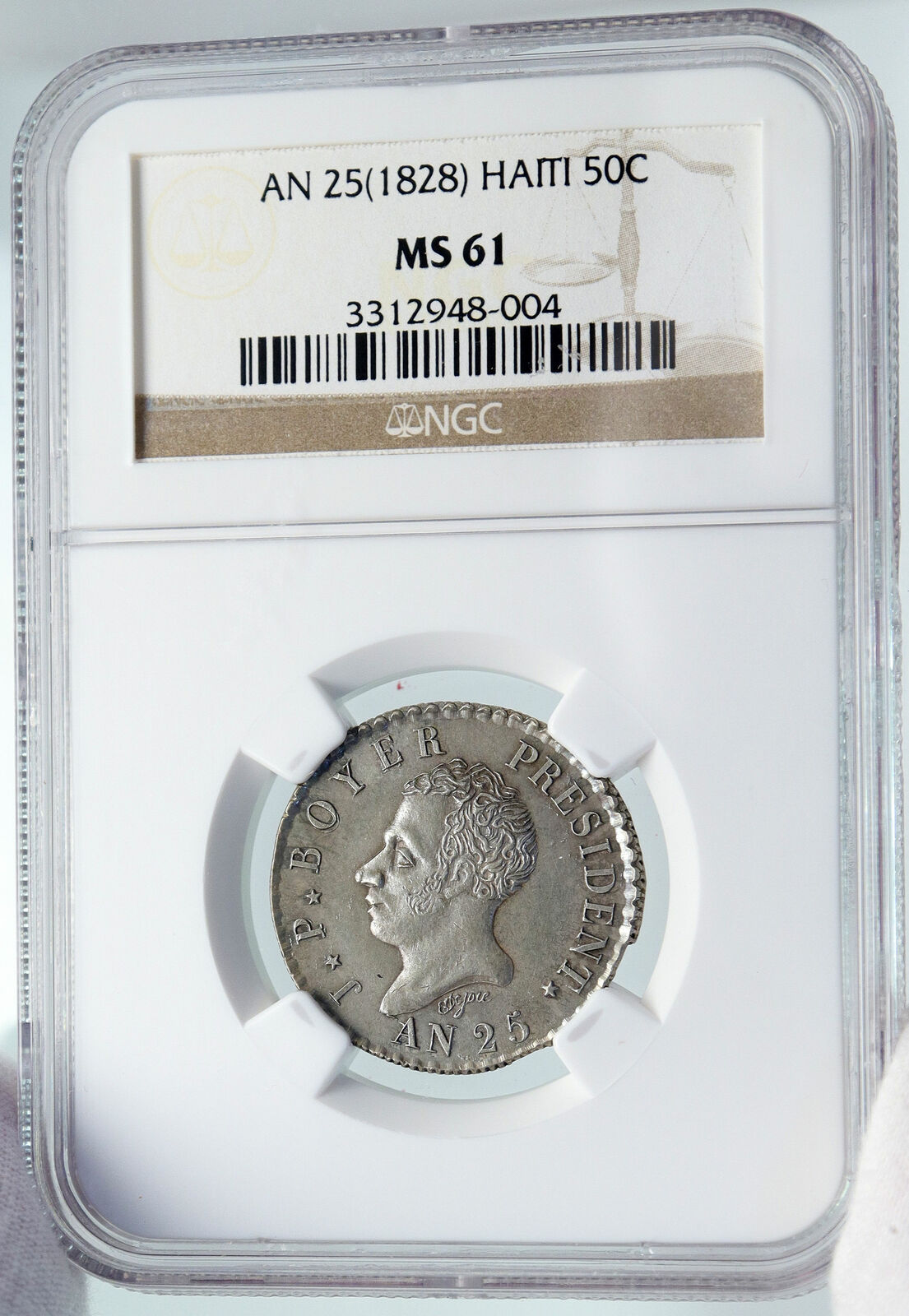 1828 HAITI 2nd President JEAN-PIERRE BOYER Silver Antique Coin NGC MS i86188