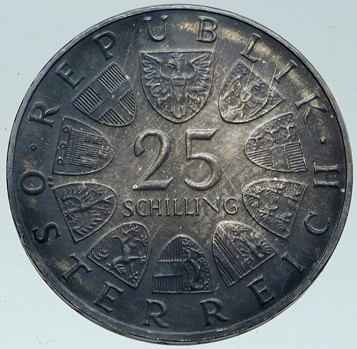 1965 AUSTRIA Vienna Tech School J J von Prechtl Silver 25 Schilling Coin i86090