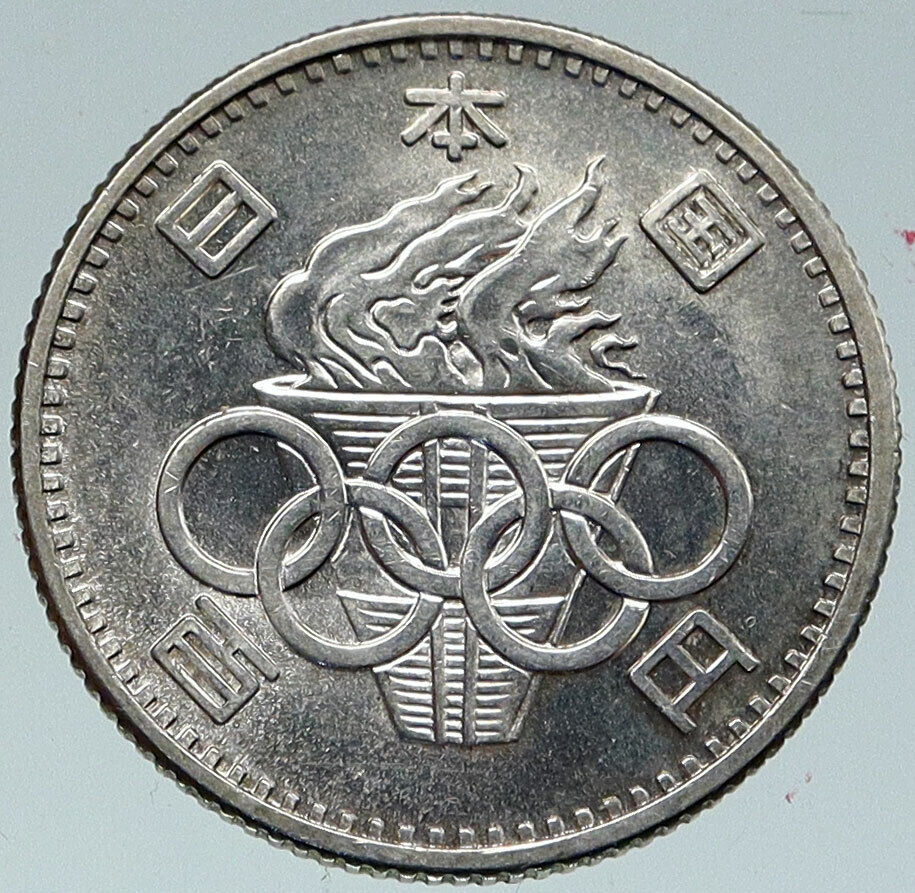 1964 JAPAN Tokyo Summer Olympic Games w RINGS VINTAGE Silver 100 Yen Coin i86088