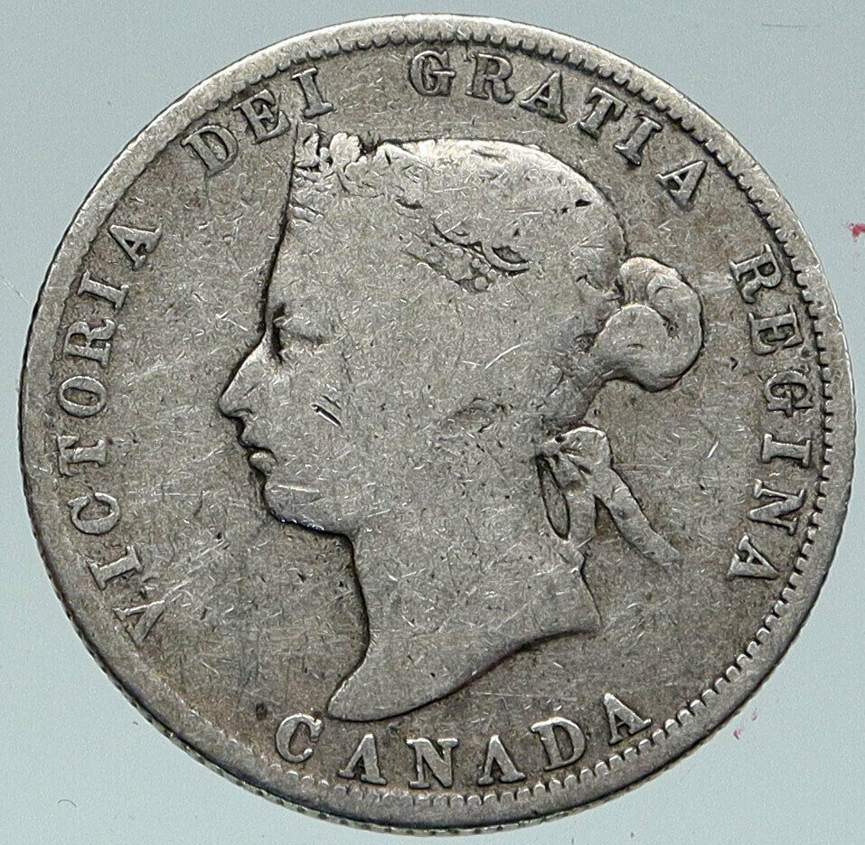 1874 CANADA UK Queen VICTORIA Authentic Antique OLD Silver 25 Cents Coin i86096