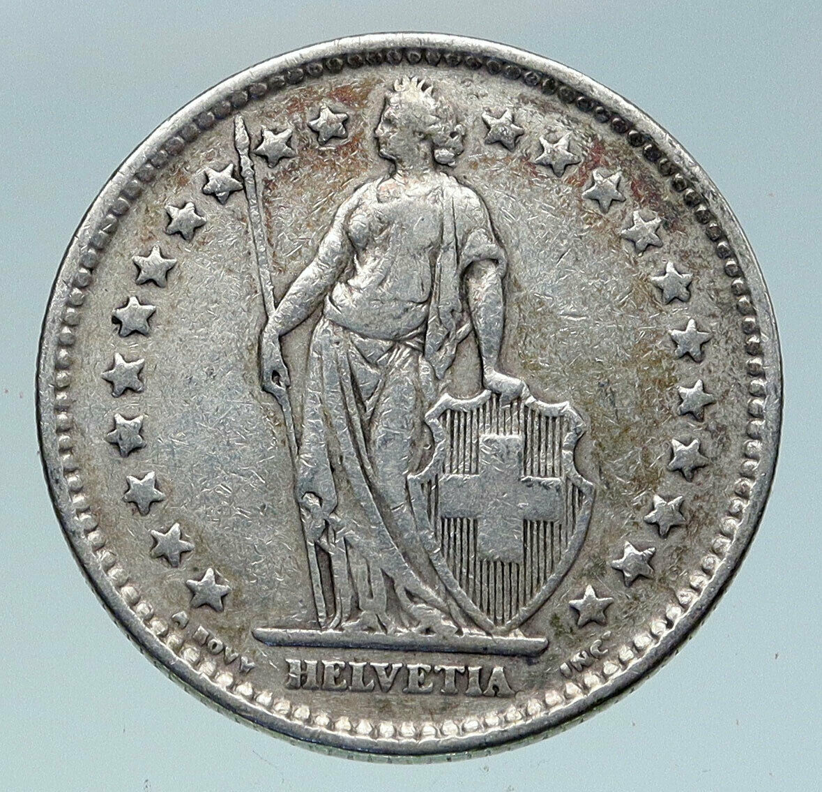 1921 SWITZERLAND - HELVETIA Symbolizes SWISS Nation SILVER 2 Francs Coin i86361