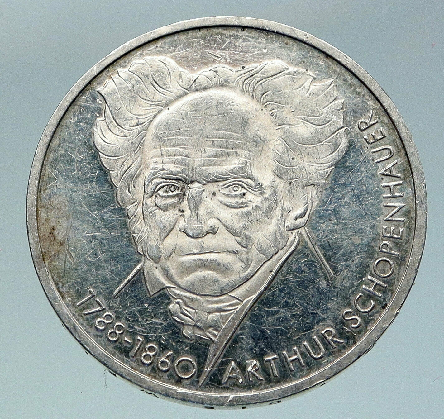 1988 GERMANY Philosopher Arthur Schopenhauer VINTAGE Silver 10 Mark Coin i86356