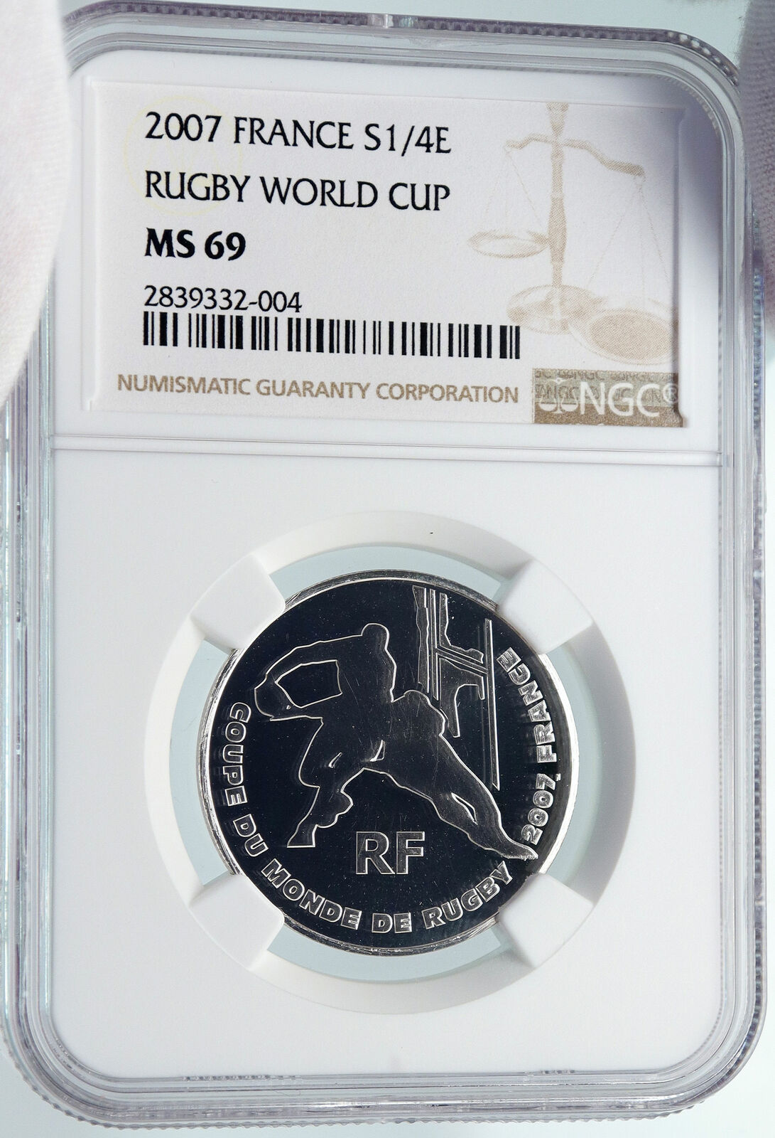 2007 FRANCE RUGBY WORLD CUP Silver 1/4 Euro FRENCH Coin NGC Certified MS i85429