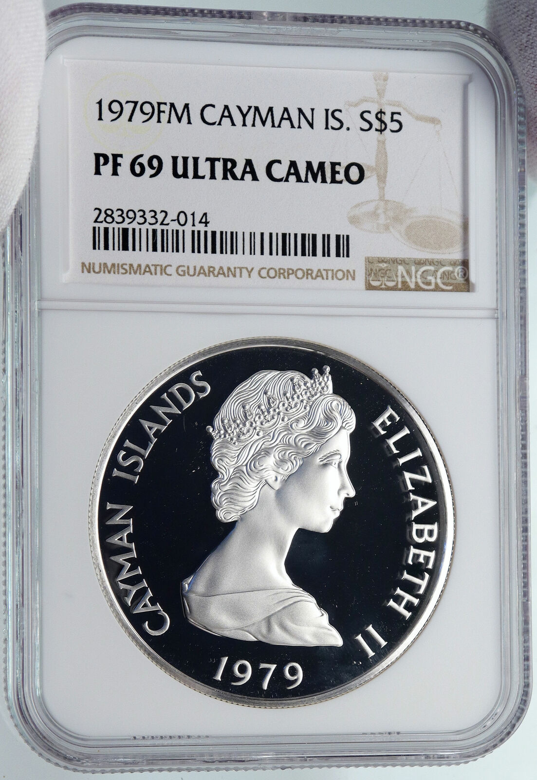 1979 CAYMAN ISLANDS Caribbean LARGE SILVER Coin TURTLE Elizabeth II NGC i85428