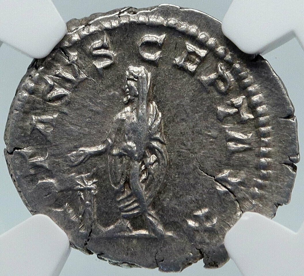 SEPTIMIUS SEVERUS Sacrificing at Altar 207AD Rome Silver Roman Coin NGC i85408