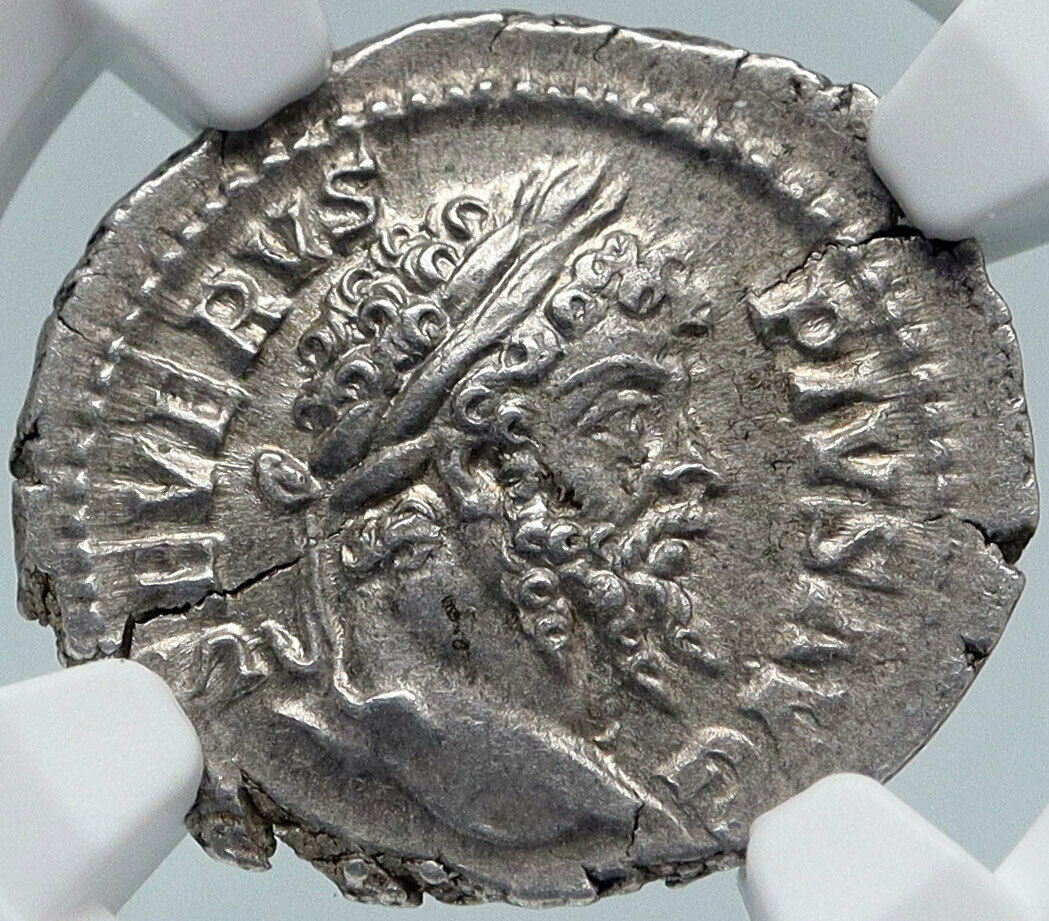 SEPTIMIUS SEVERUS Sacrificing at Altar 207AD Rome Silver Roman Coin NGC i85408