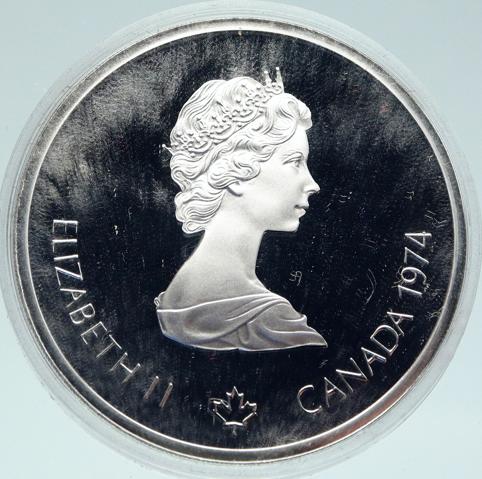 1974 CANADA Queen Elizabeth II Olympics Montreal Old VINTAGE Silver Coin i86304