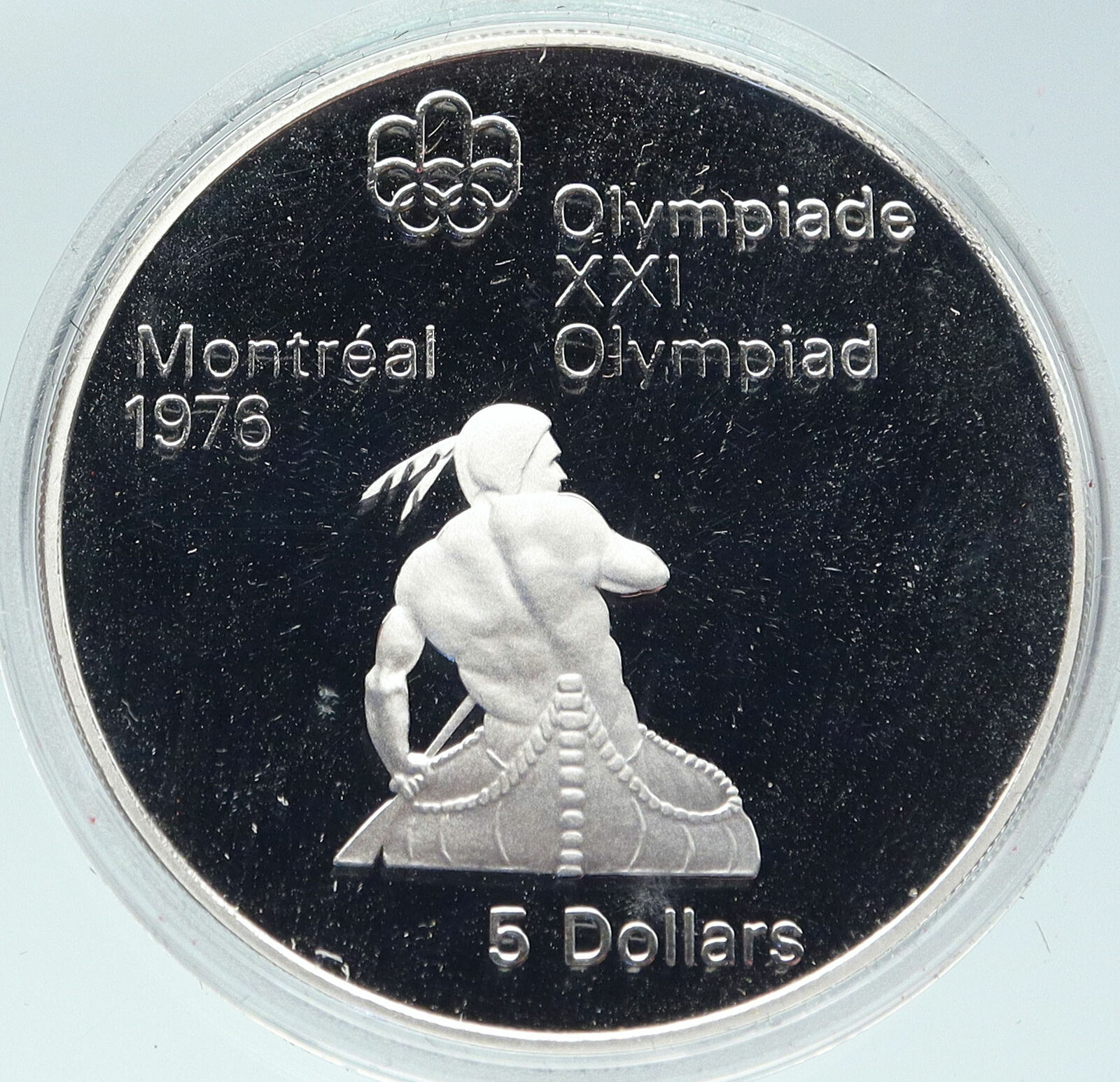 1973 CANADA Queen Elizabeth II Olympics Montreal Native PF Silver $5 Coin i86306