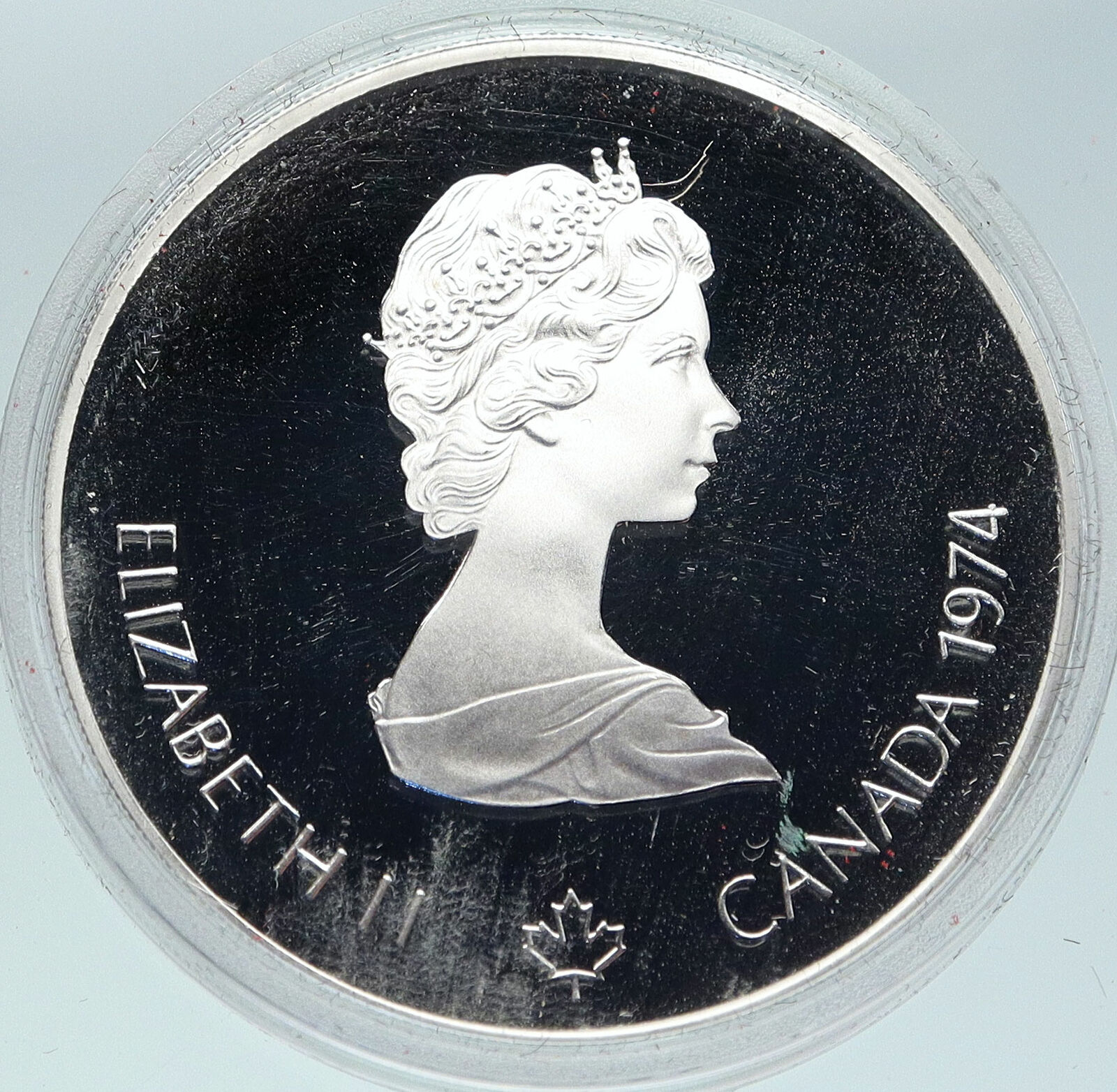 1973 CANADA Queen Elizabeth II Olympics Montreal Native PF Silver $5 Coin i86306