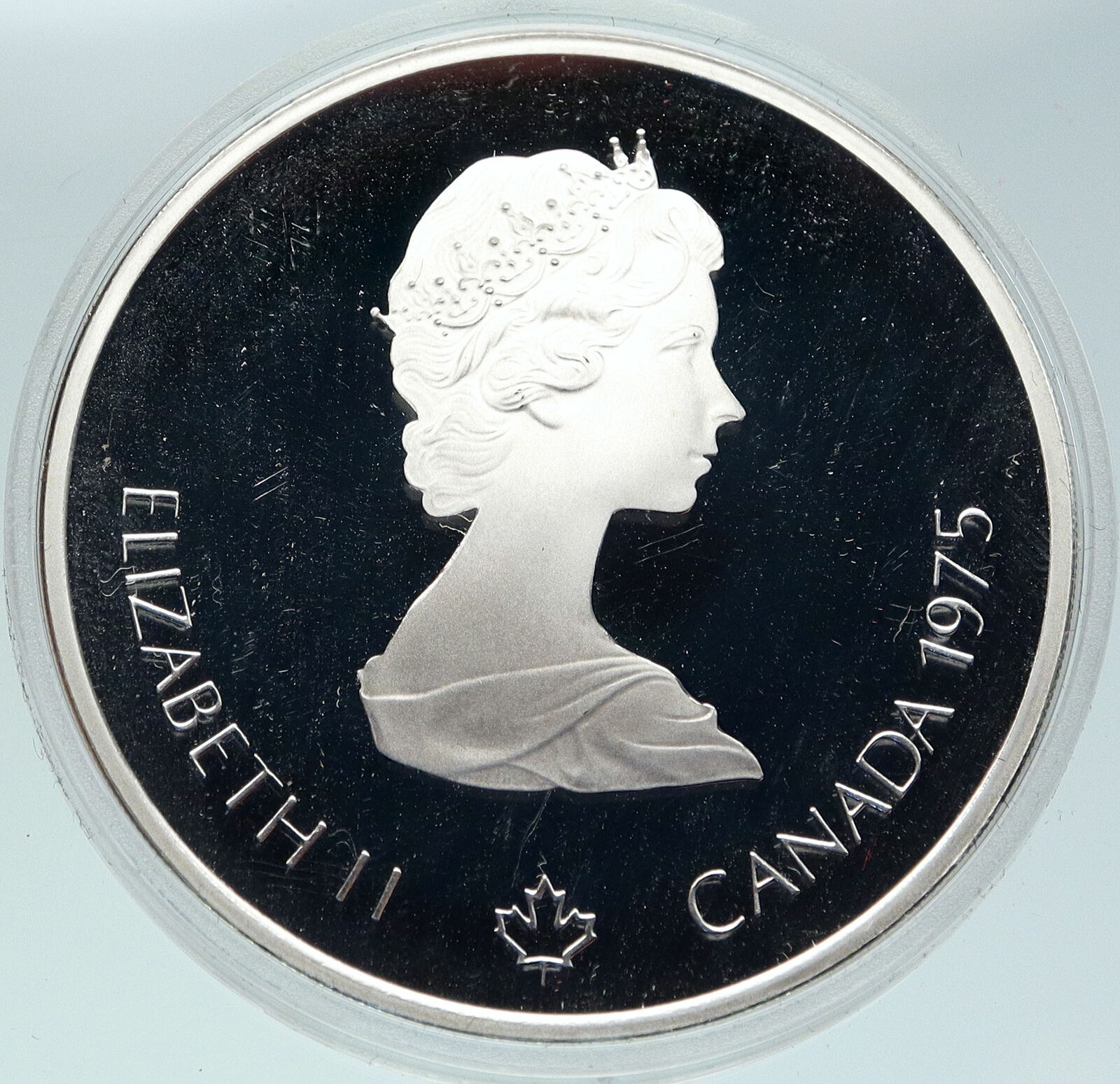 1975 CANADA Elizabeth II Olympics Montreal SHOT PUT Proof Silver $10 Coin i86310