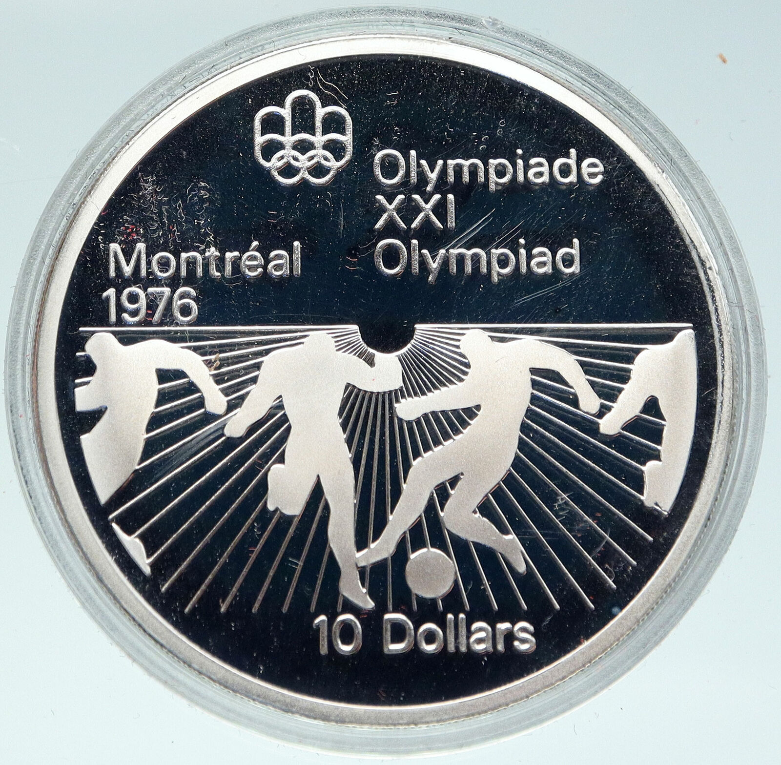 1976 CANADA Elizabeth II Olympics Montreal FOOTBALL Proof Silver 10 Coin i86312