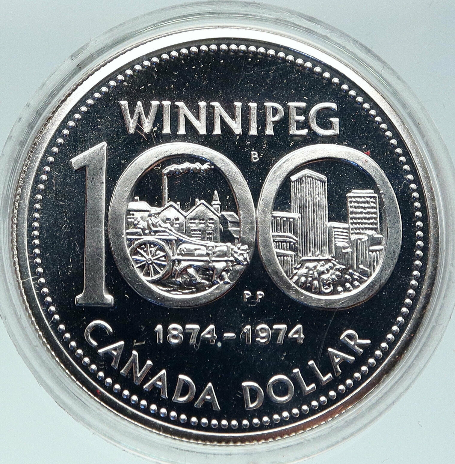 1974 CANADA Queen Elizabeth II Winnipeg 100 Past / Present Silver $ Coin i86313