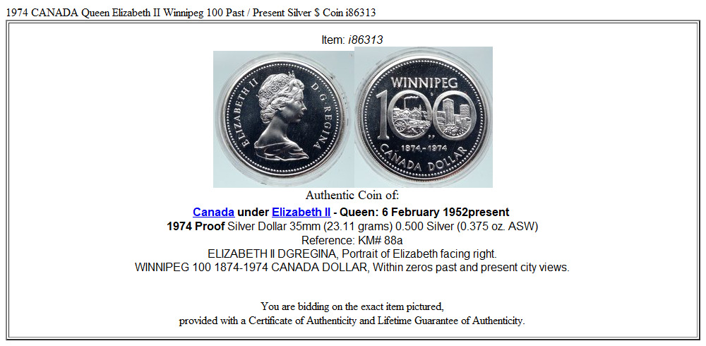 1974 CANADA Queen Elizabeth II Winnipeg 100 Past / Present Silver $ Coin i86313