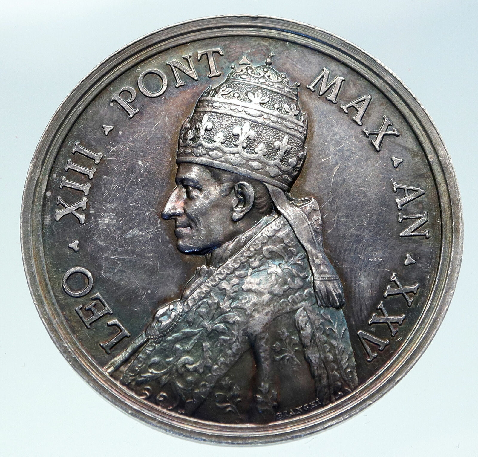 1902 VATICAN Pope LEO XIII with SAINT PETER 25Yr ANTIQUE Christian Medal i86415