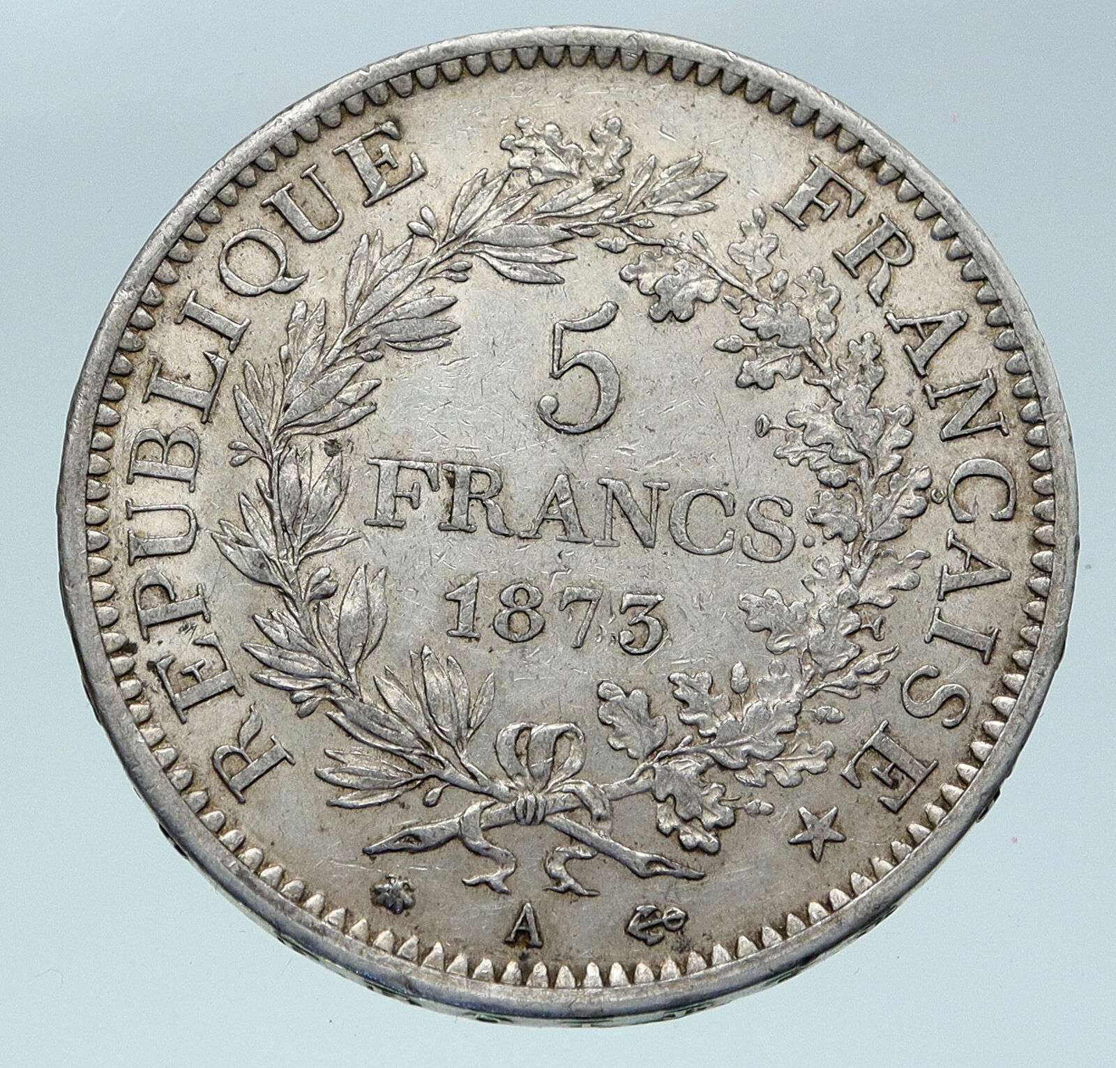 1873 A FRANCE Hercules Group Antique VINTAGE Silver 5 Franc French Coin i86432