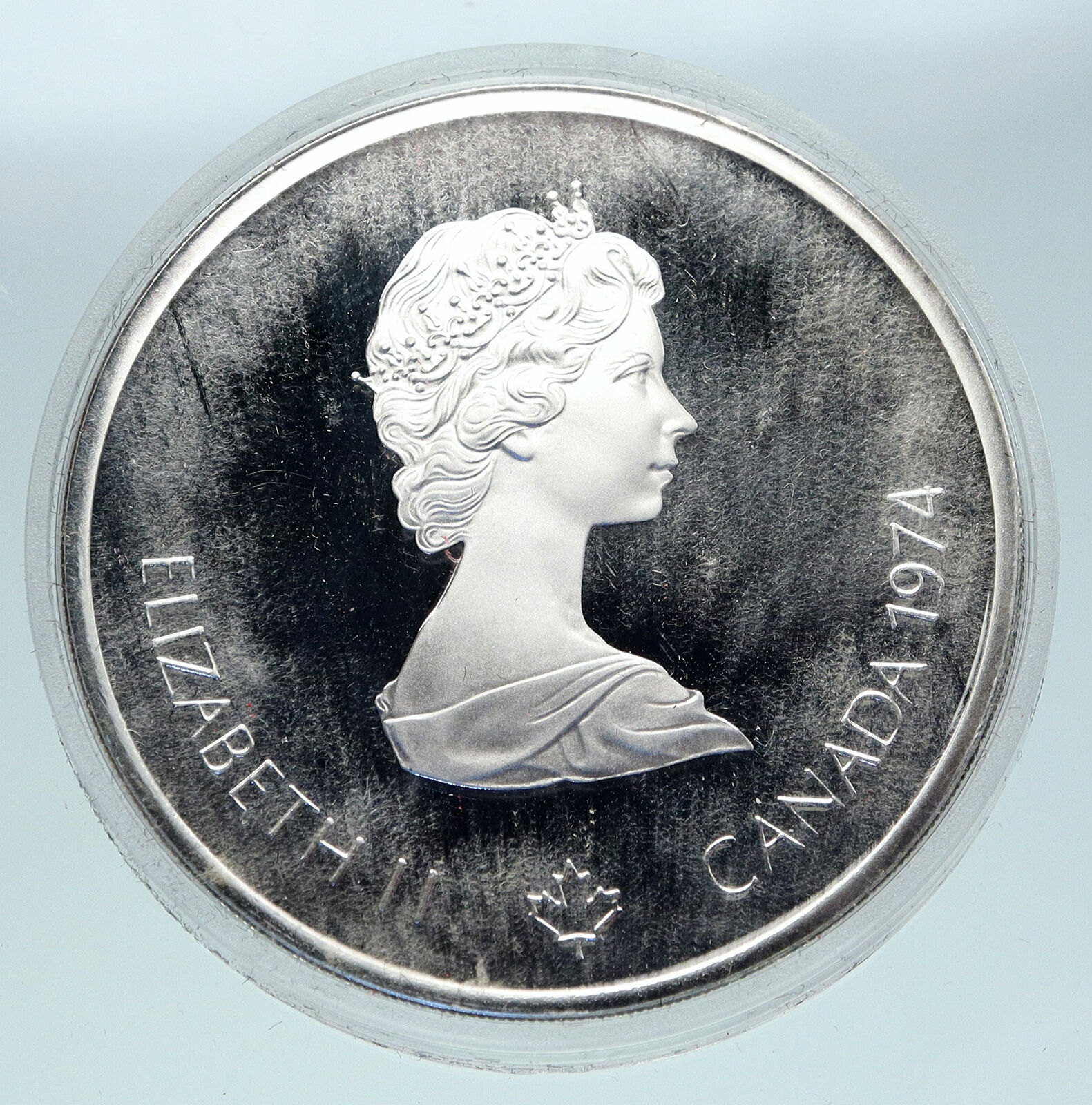 1974 CANADA Queen Elizabeth II Olympics Montreal ZEUS Old Silver $10 Coin i86437