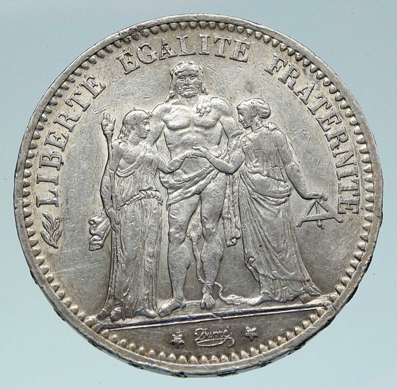 1874 A FRANCE Hercules Group Antique VINTAGE Silver 5 Franc French Coin i86433