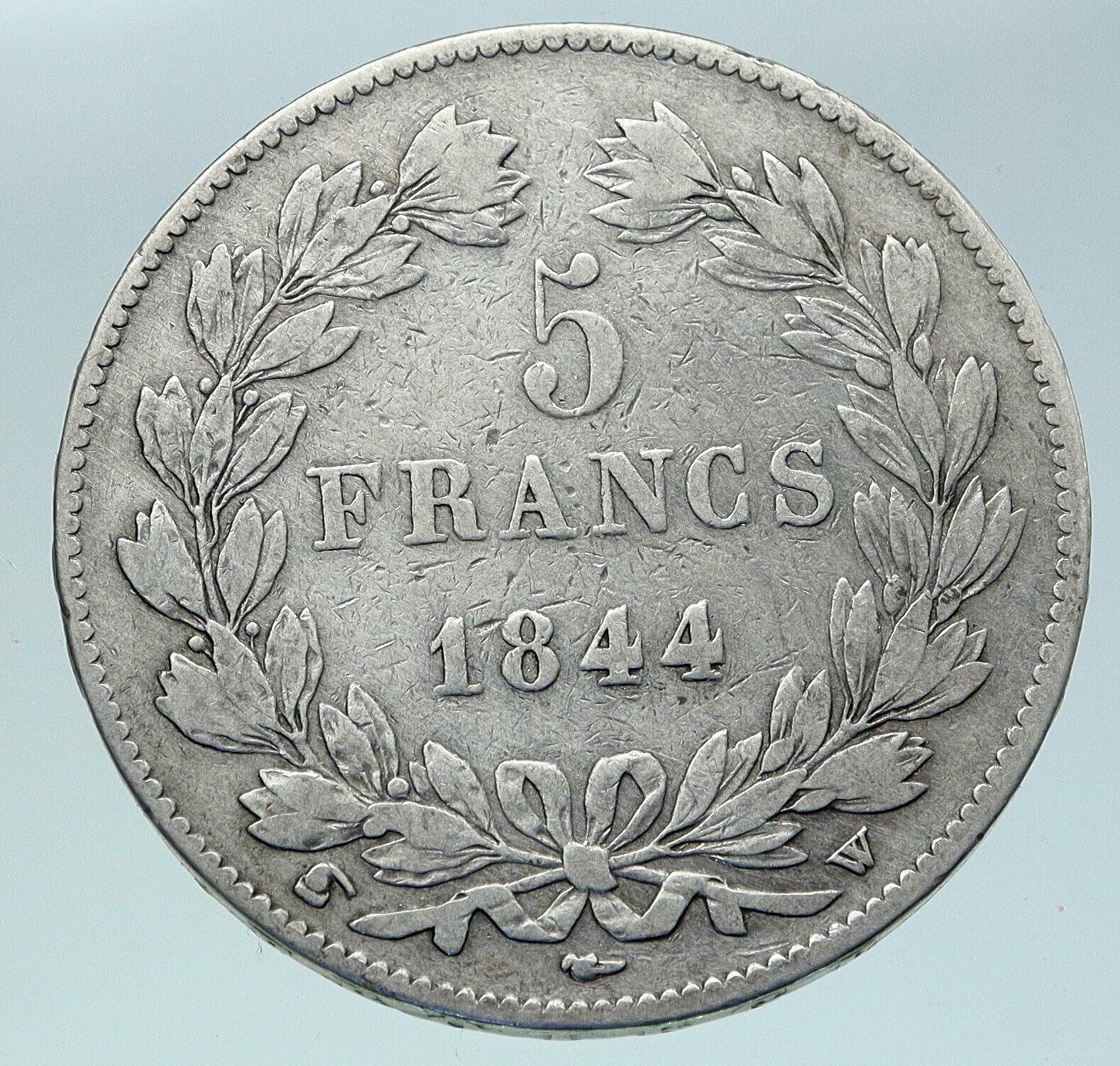 1844 FRANCE King Louis Philippe I French Antique OLD Silver 5 Francs Coin i86429