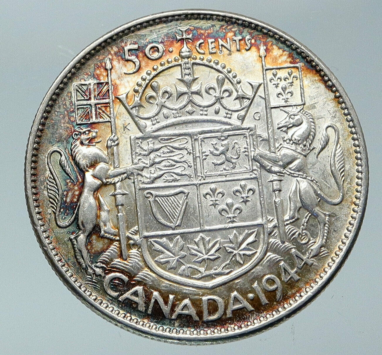 1944 CANADA UK King GEORGE VI Lions Crown Large Old SILVER 50 Cents Coin i85935