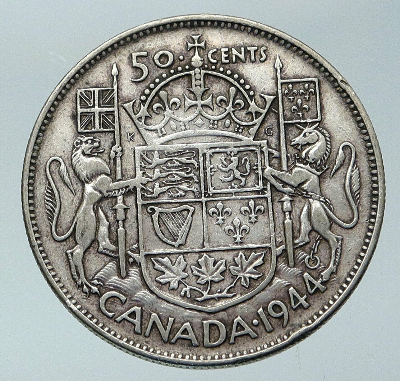 1944 CANADA UK King GEORGE VI Lions Crown Large Old SILVER 50 Cents Coin i85933