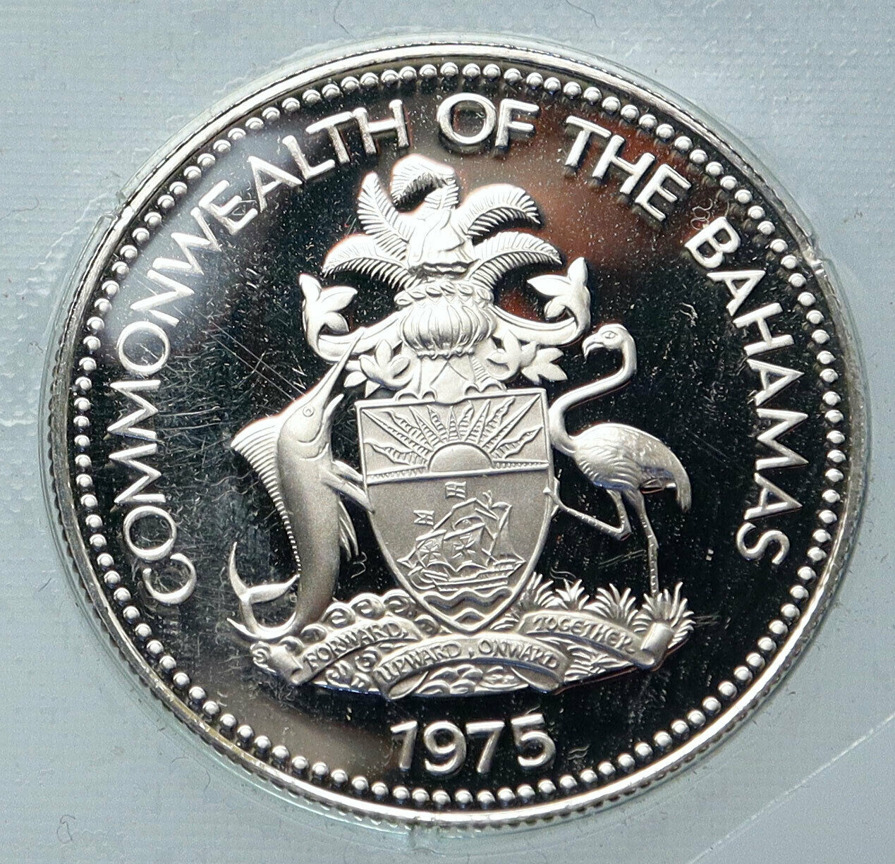 1975 BAHAMAS UK Queen Elizabeth II Marlin Proof Silver Coin 50 Cents Coin i85929