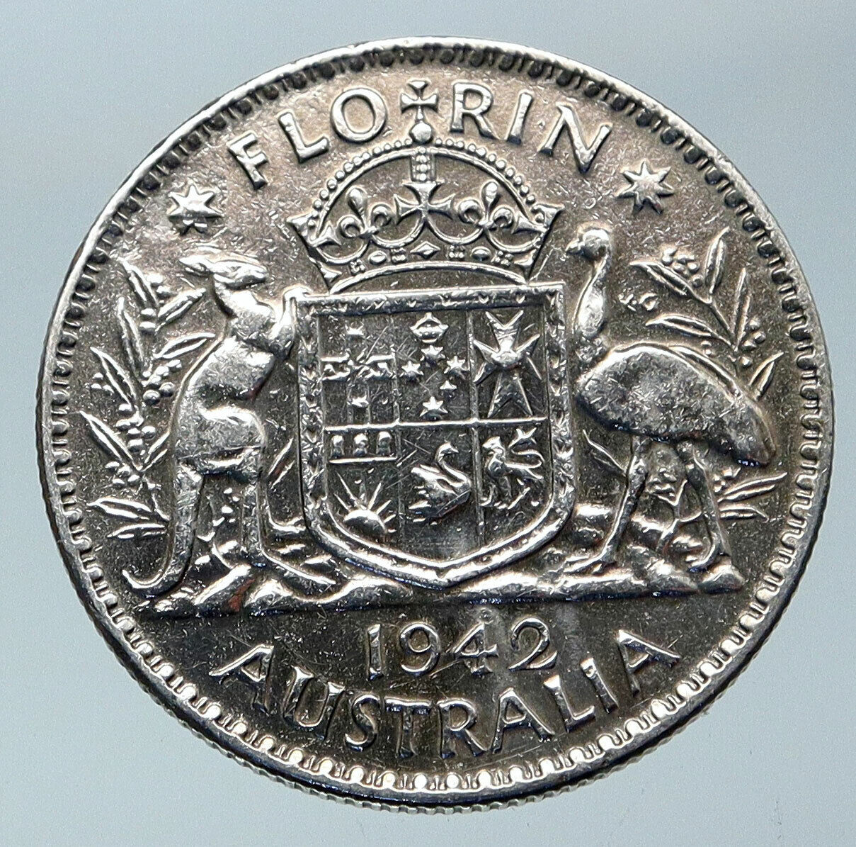 1942 AUSTRALIA Large King George VI Kangaroos VINTAGE Silver Florin Coin i85913